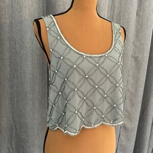 BHLDN Anthropologie Gray Beaded Embellished Crop Top Small